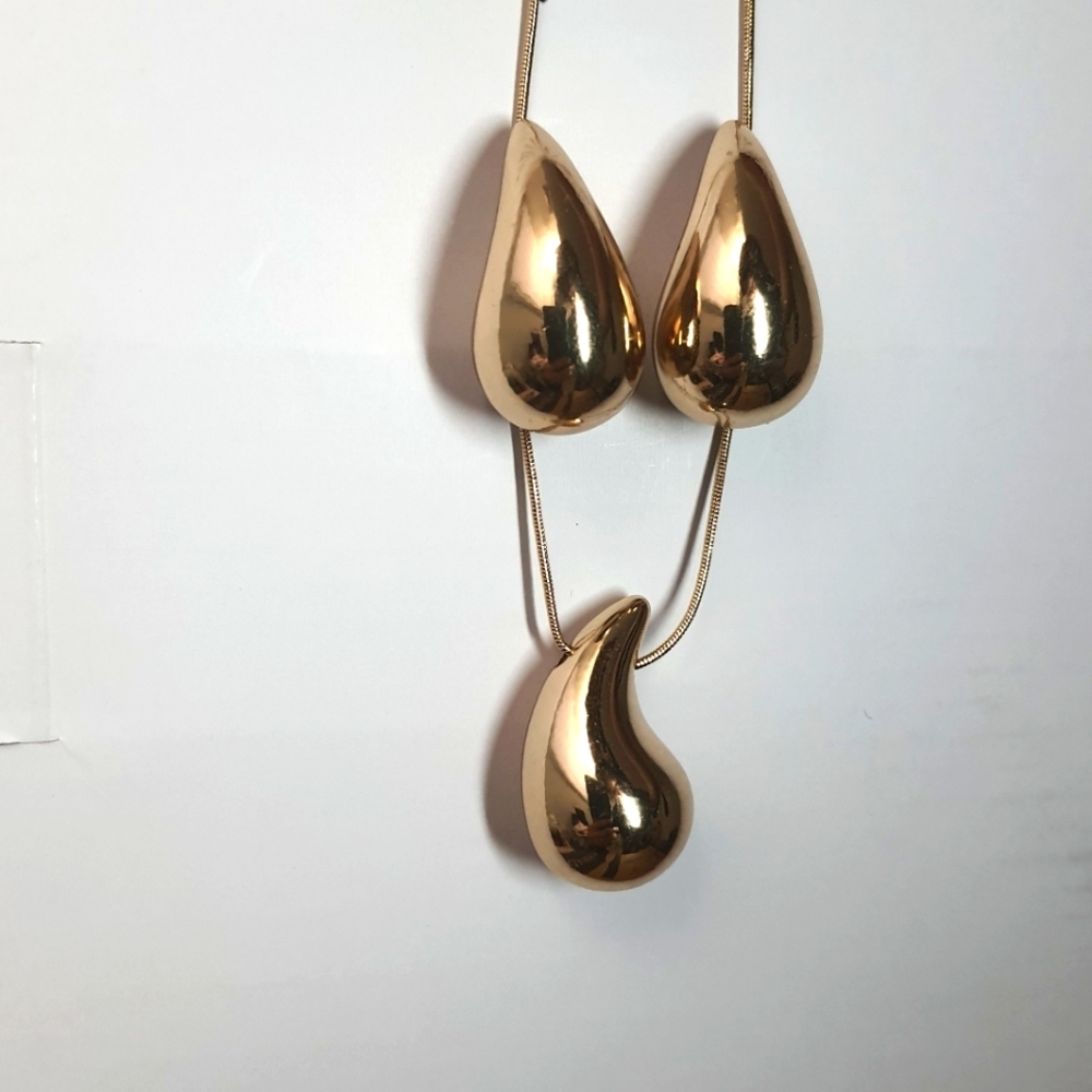 Gold drop style earrings and necklace jewelry set